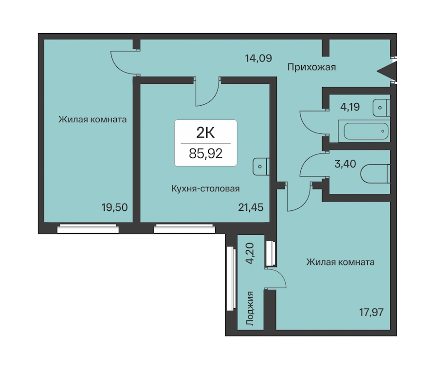 2-комнатная квартира 85.92 м², 2/10 эт., ЖК «Расцветай в Янино»